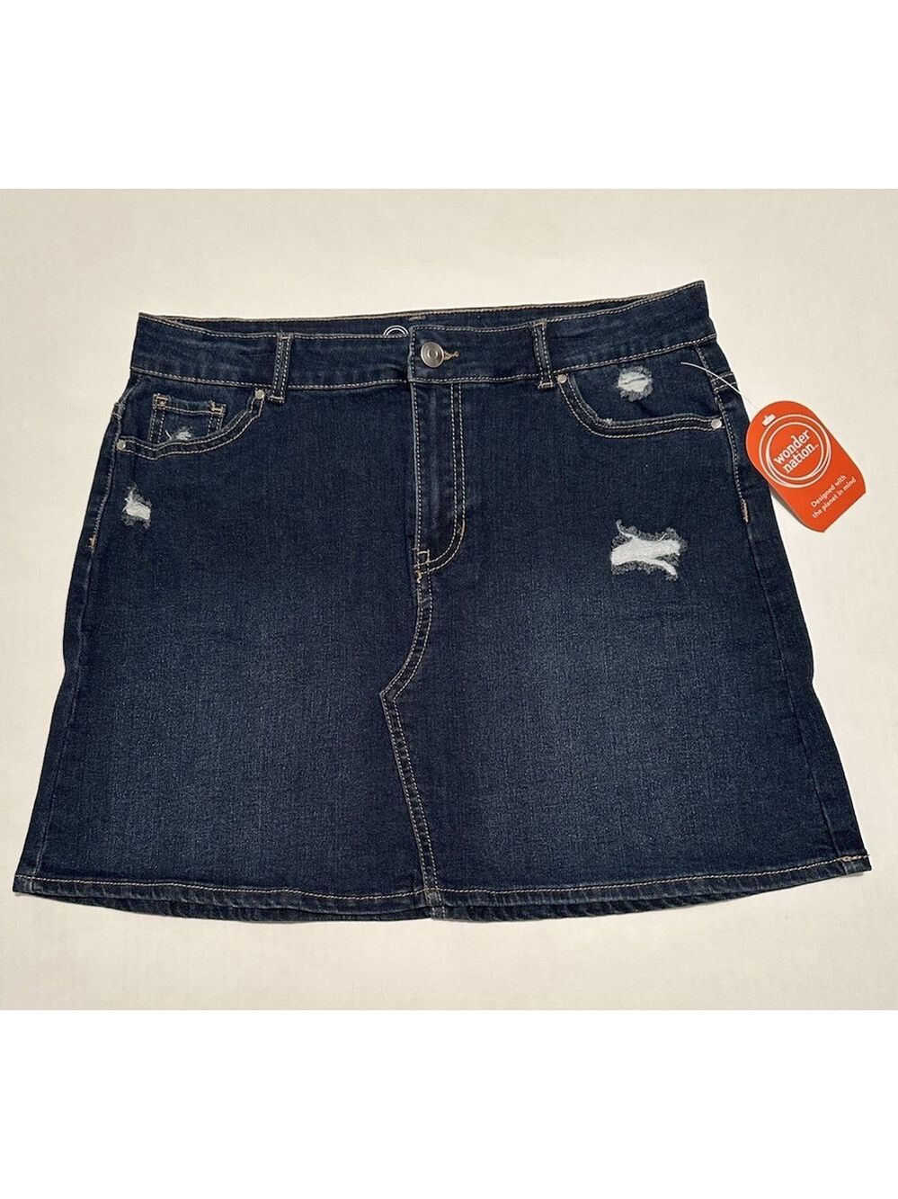 Wonder Nation Destructed Dark Blue Denim Skirt GIRLS Size XXL 18 NEW NWT Zipper - Picture 11 of 12